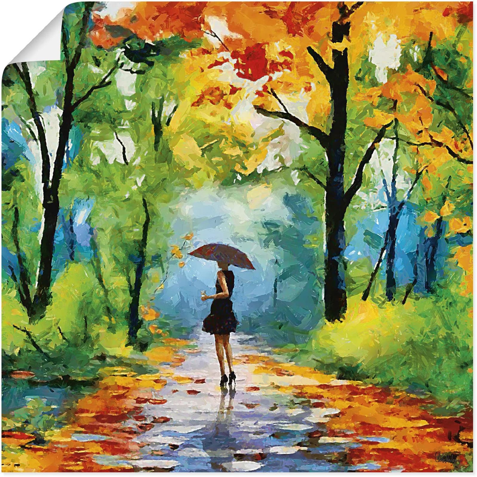 ARTLAND Wandbild Herbstlicher Spaziergang im Park Bunt 100x100 cm