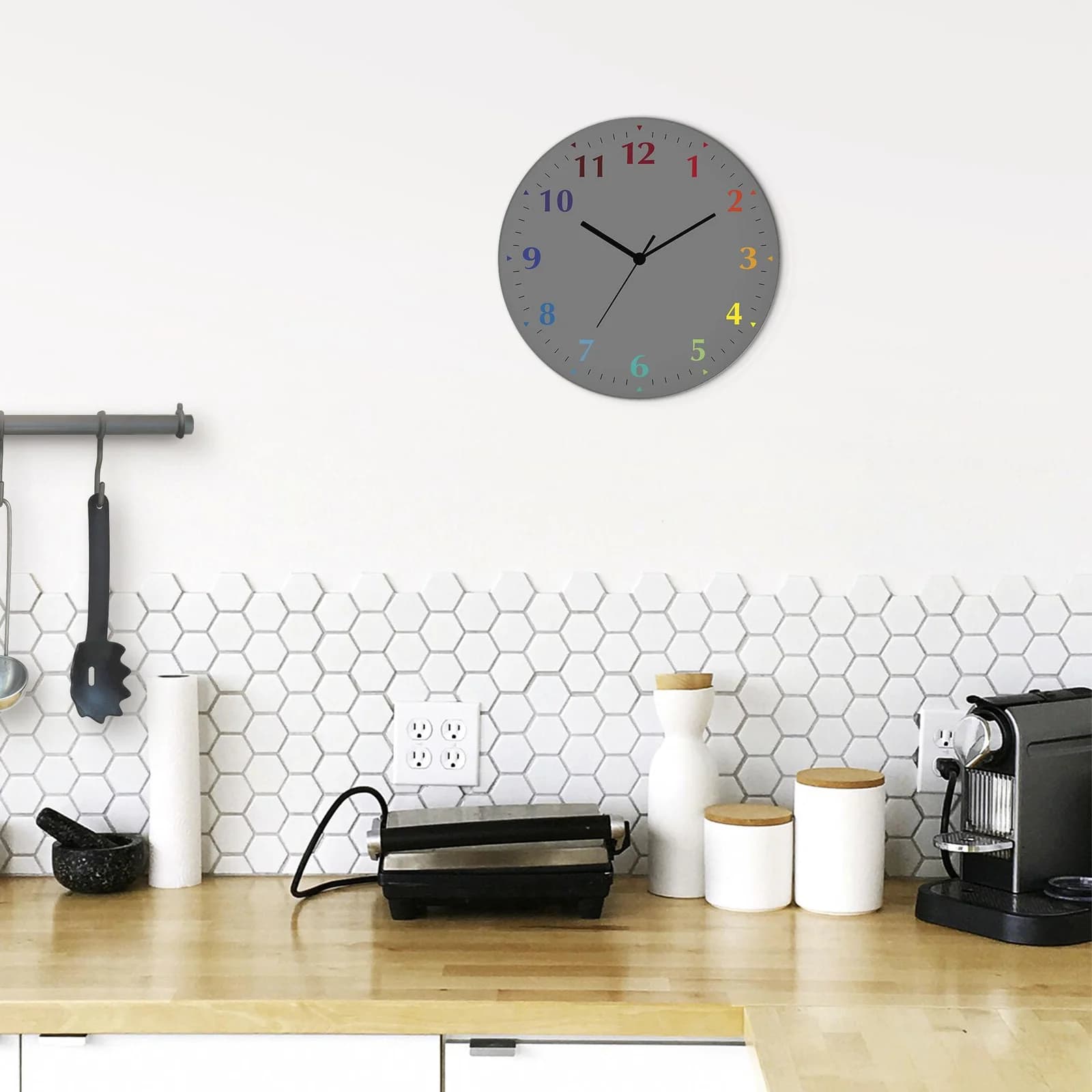 ARTLAND Trendfarben Wanduhr Grau Bunt Glas Funkuhrwerk Lautlos