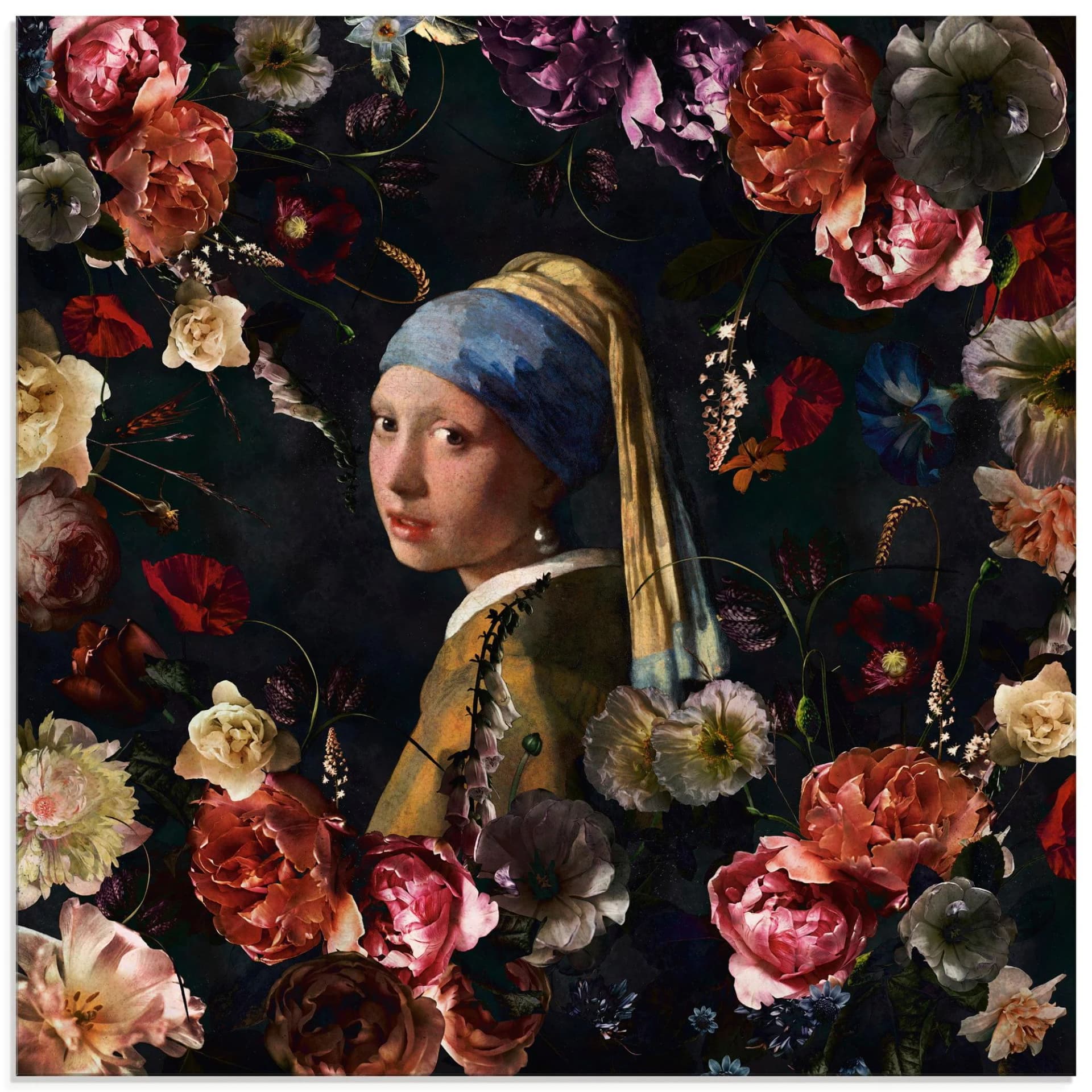 Glasbild ARTLAND 'Mädchen mit den Perlenohrring Adaption' 50x50cm