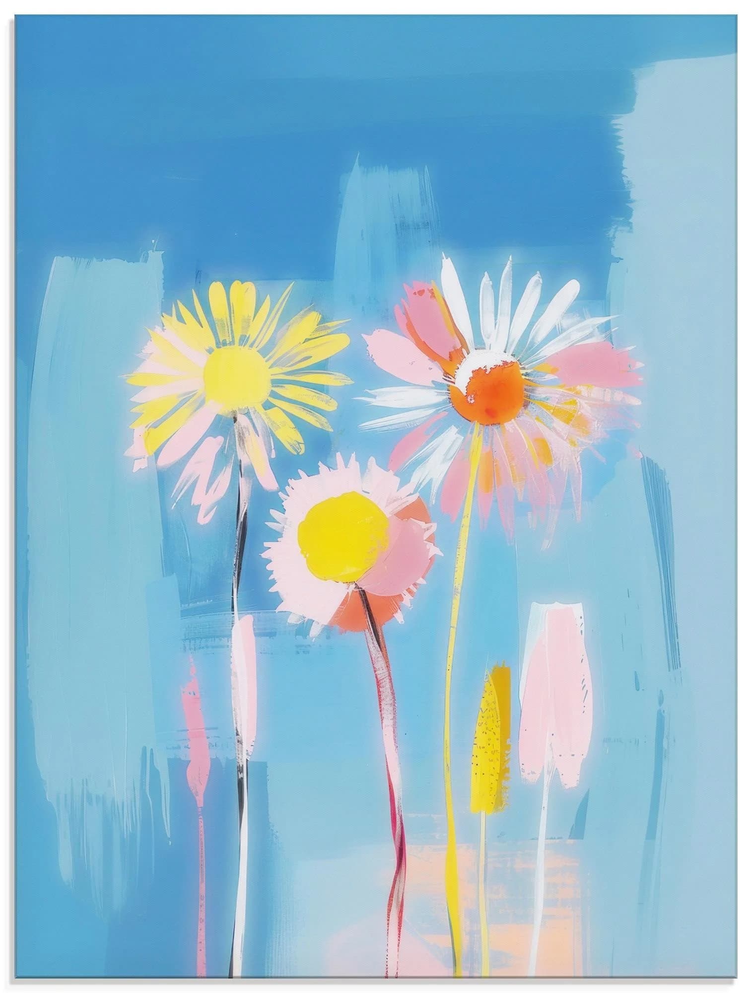 Artland Glasbild Löwenzahn-Traumlandschaft Blau