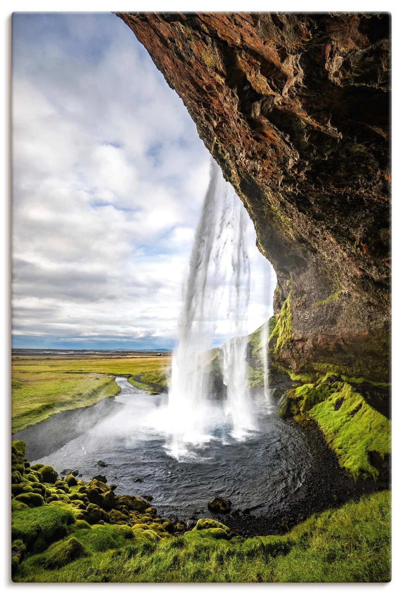 Artland Wandbild Wasserfall Seljalandsfoss auf Island Leinwandbild Grün
