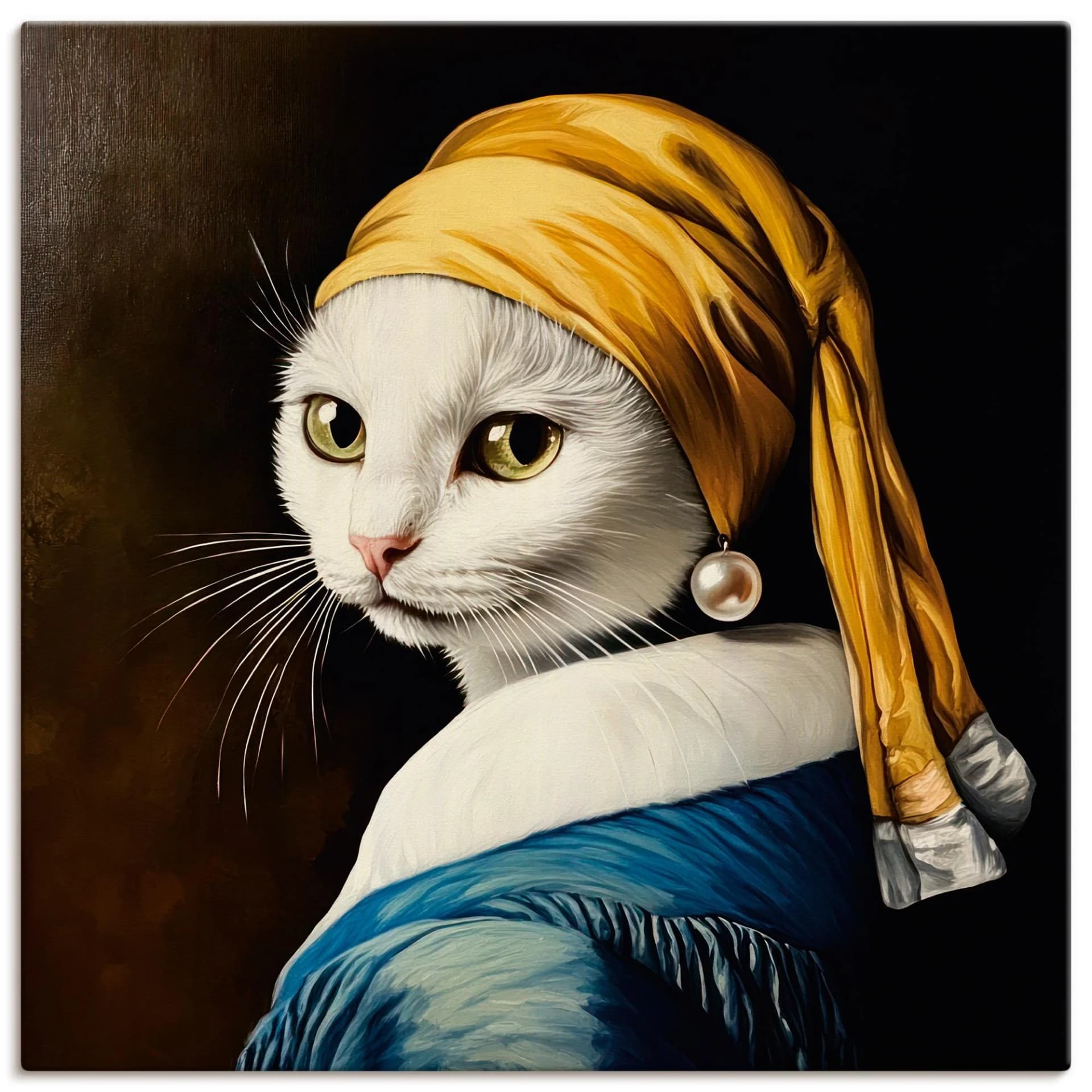 Artland Wandbild Die Katze mit dem Perlenohrring Schwarz