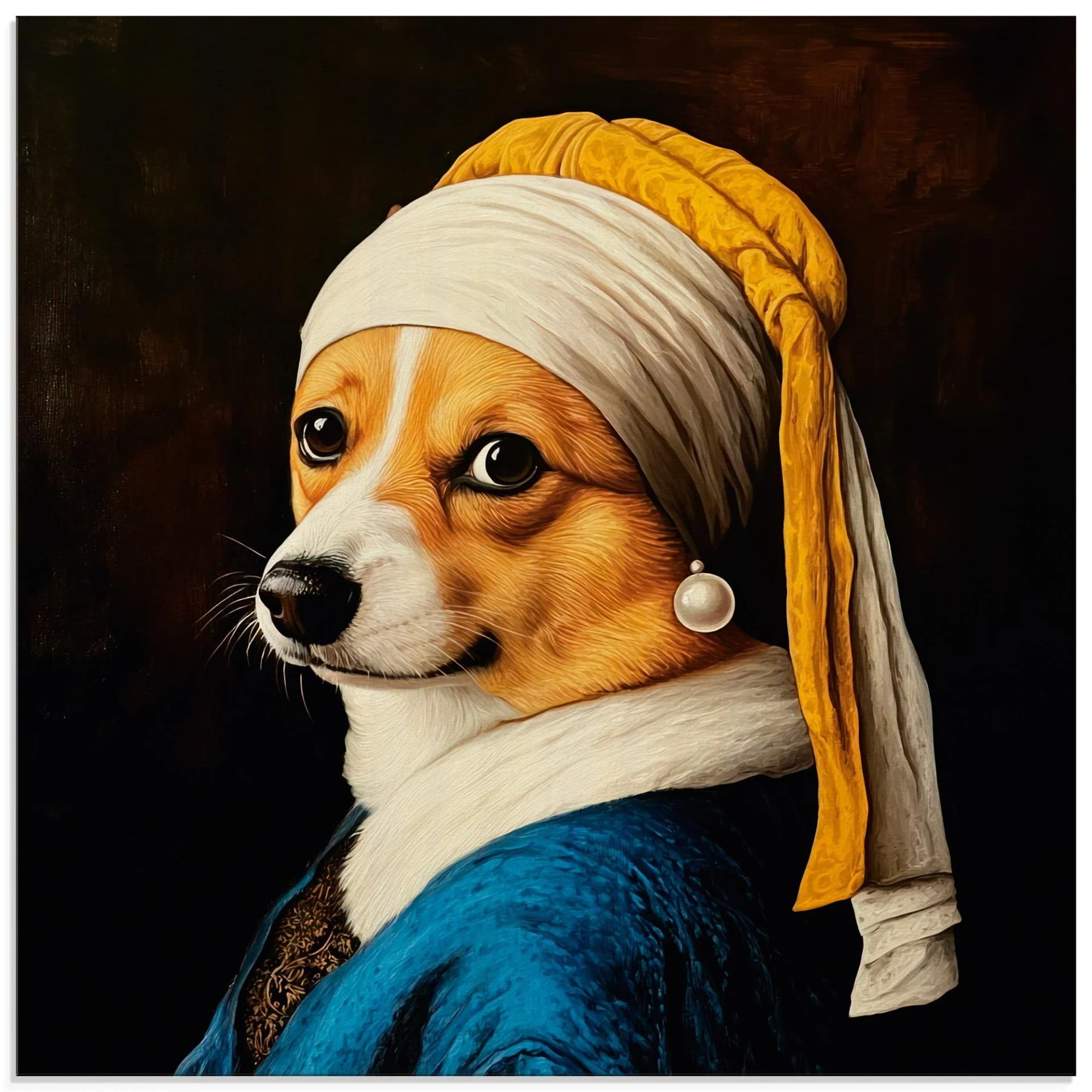 Artland Glasbild "Der Corgi mit dem Perlenohrring" Schwarz Animal Fantasy