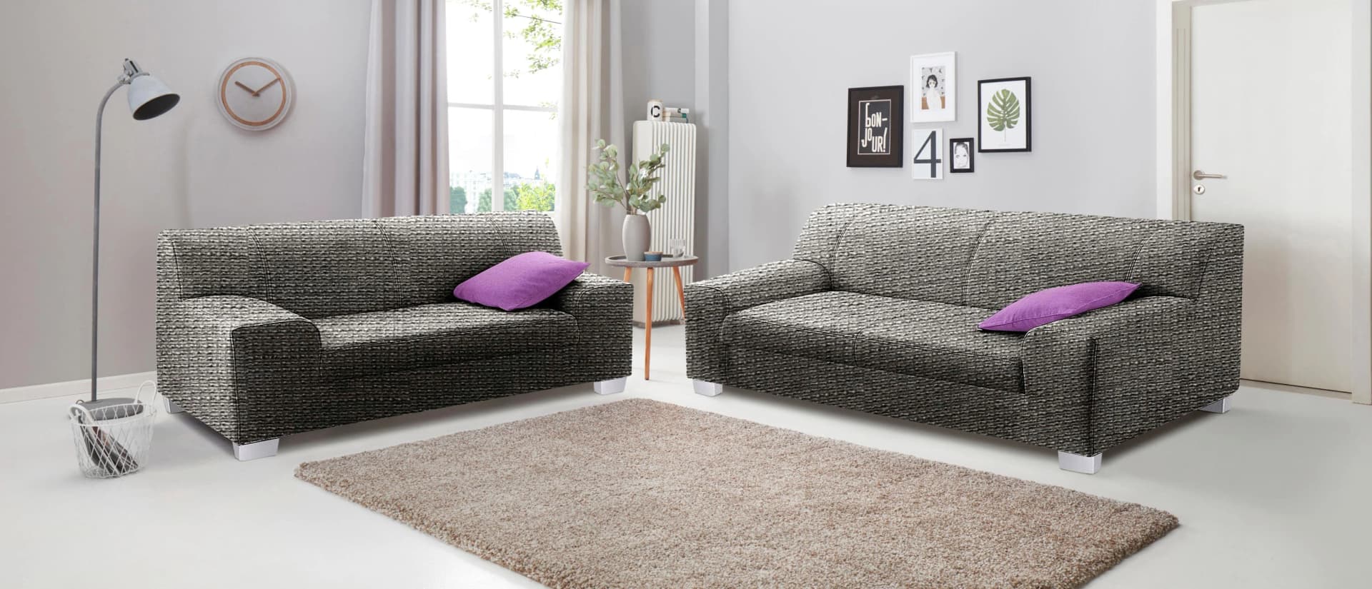 DOMO Collection Amando Polstergarnitur 2er & 3er Sofa Weiß Grau