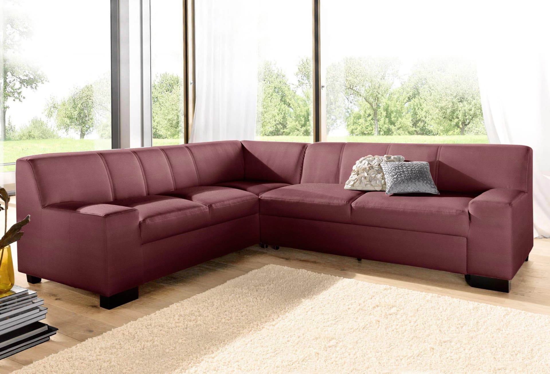 DOMO Collection Ecksofa Norma Top L-Form mit Bettfunktion Karminrot