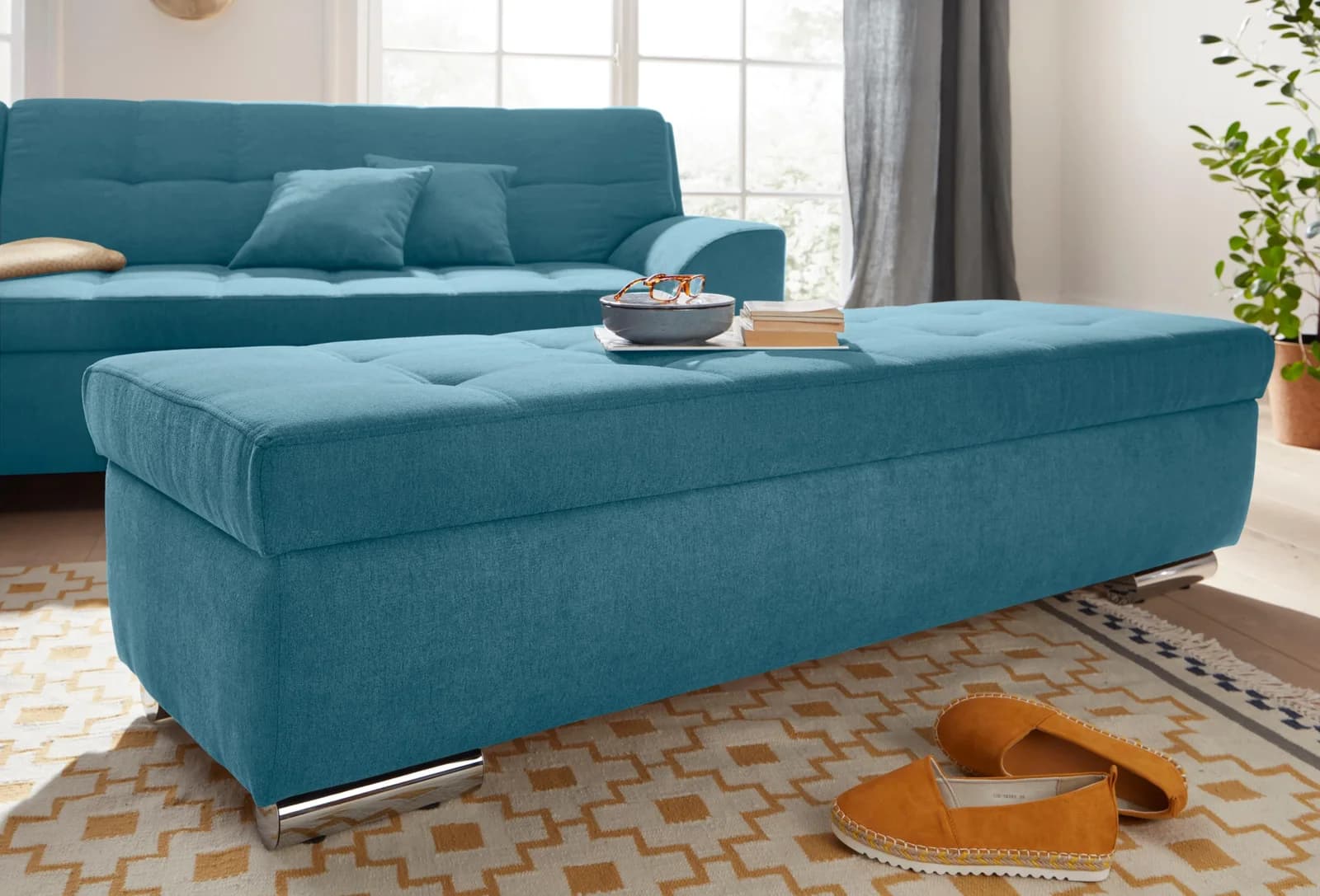 DOMO COLLECTION Hocker Aversa türkis mit Stauraum
