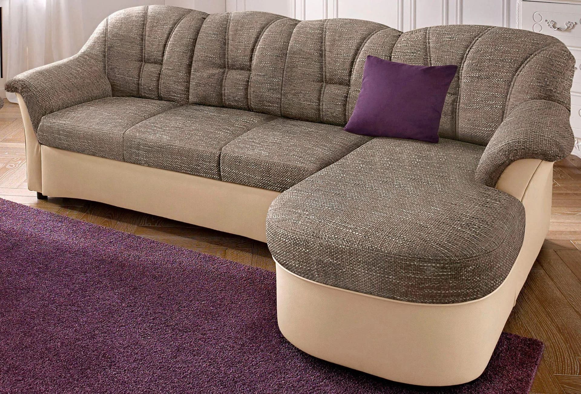 DOMO COLLECTION Flores Ecksofa L-Form Beige Braun Kunstleder