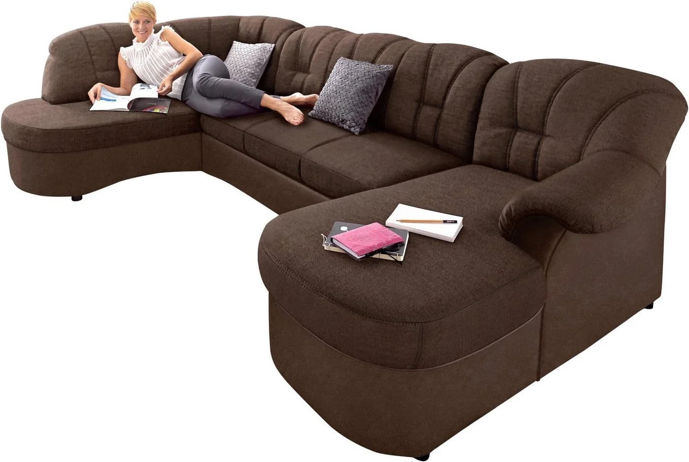 DOMO COLLECTION Flores Wohnlandschaft U-Form Braun Leder Microfaser