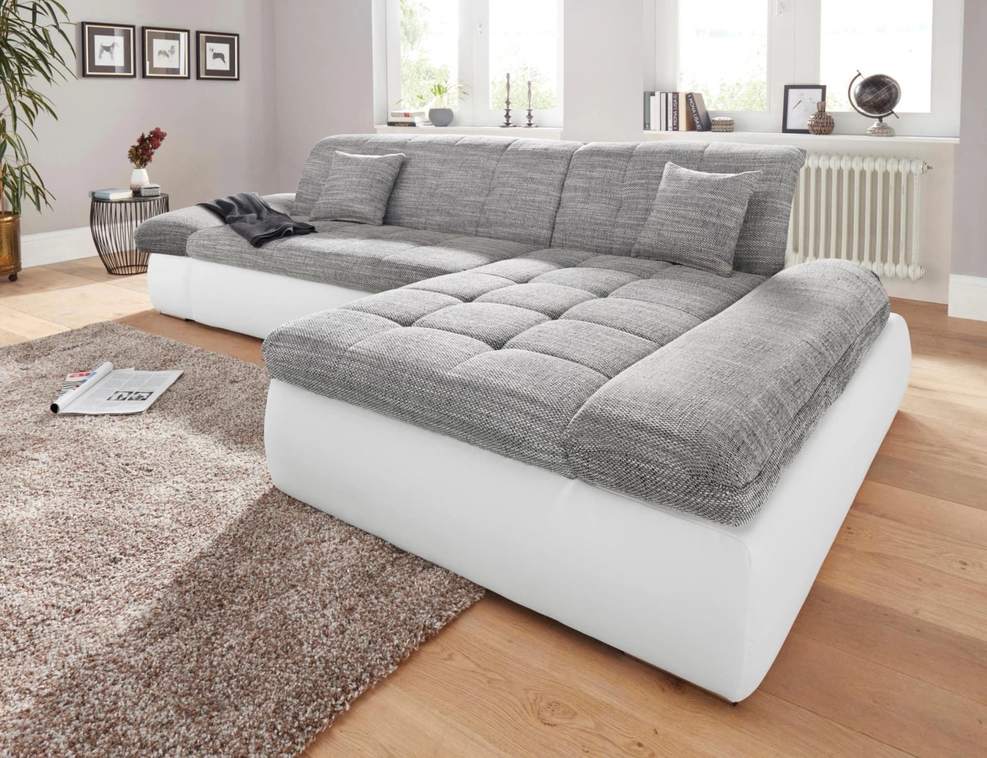 DOMO COLLECTION Ecksofa PB Moric L-Form Weiß/Grau Kunstleder