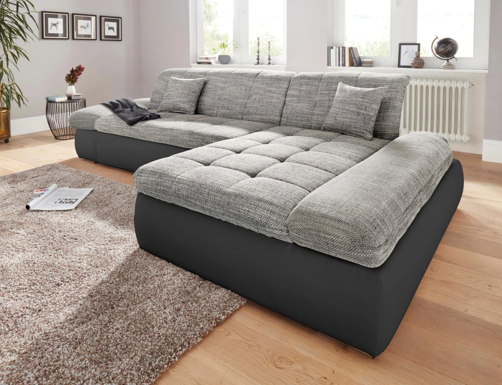 DOMO COLLECTION Ecksofa PB Moric L-Form Schwarz/Weiß/Grau Kunstleder