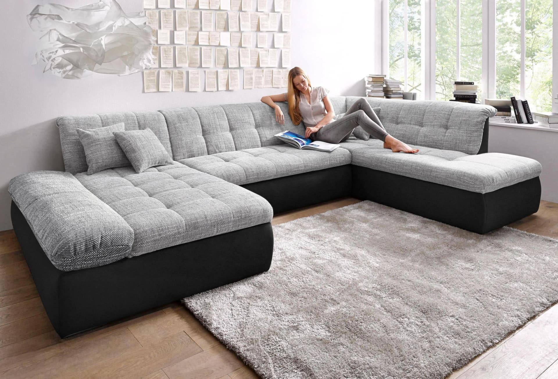 DOMO COLLECTION Moric Wohnlandschaft U-Form Schwarz/Silber