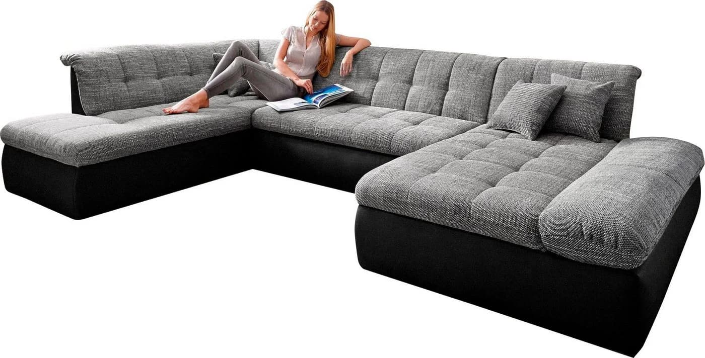 DOMO COLLECTION Moric U-Form Wohnlandschaft Grau Schwarz Weiß