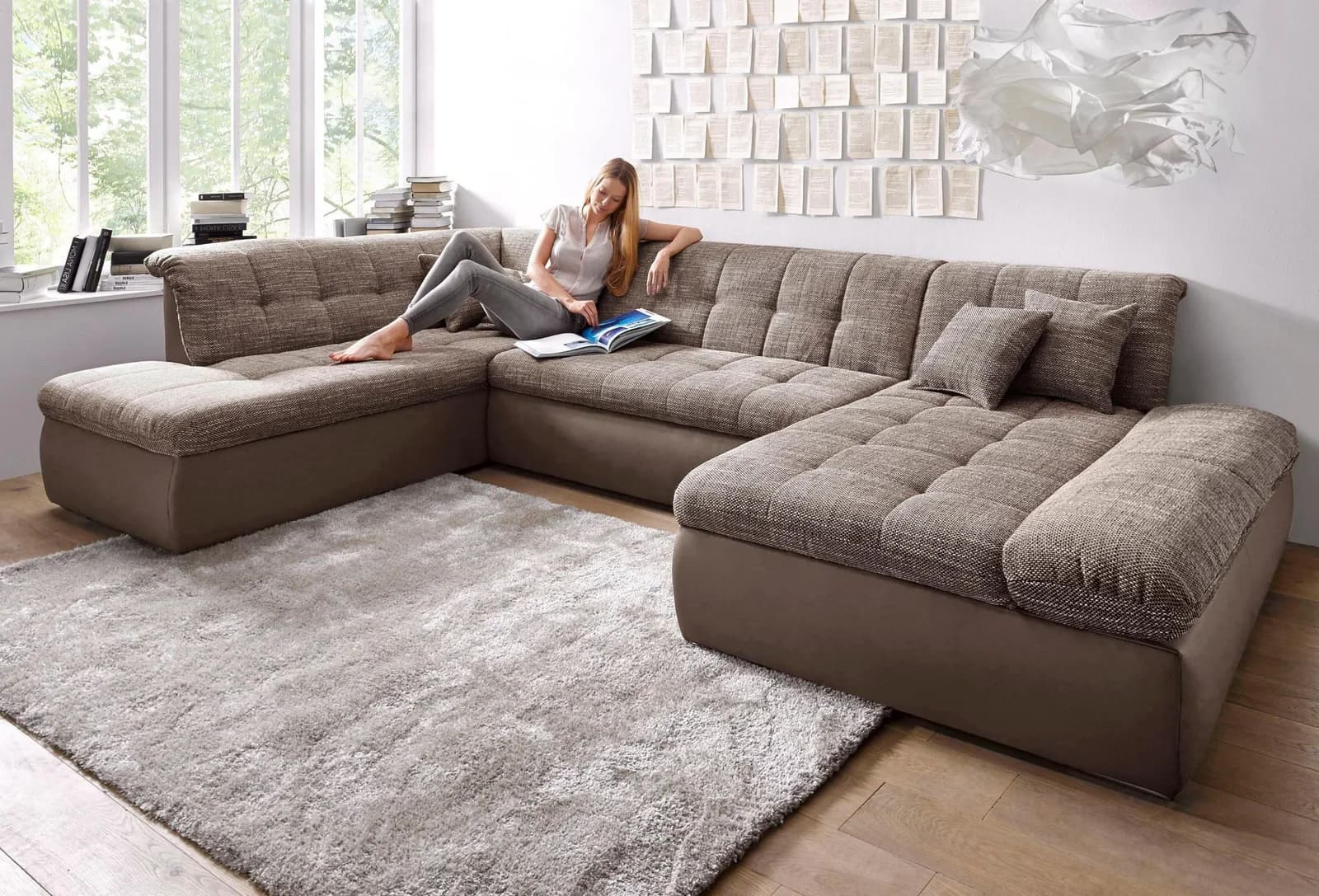 DOMO COLLECTION Moric U-Form Wohnlandschaft Braun Beige XXL
