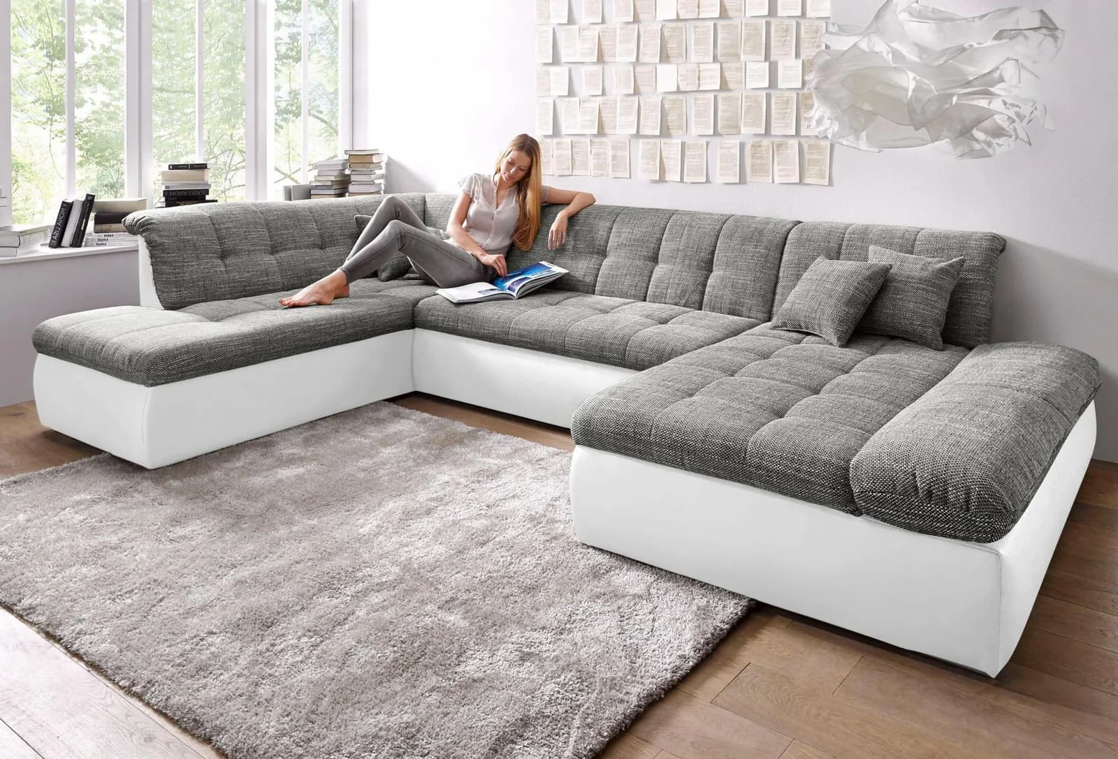 DOMO COLLECTION Wohnlandschaft Moric U-Form Weiß Grau