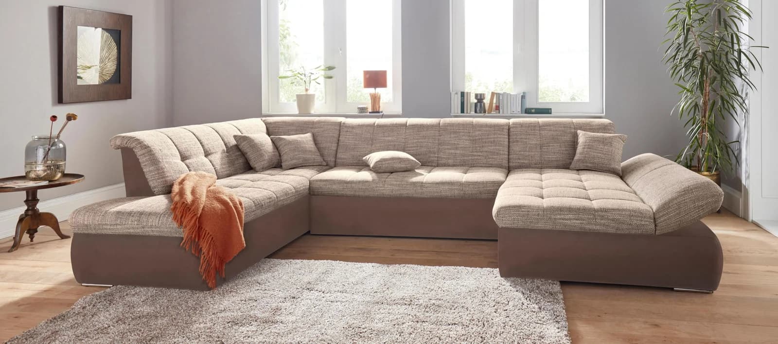 DOMO COLLECTION Wohnlandschaft U-Form mit Bettfunktion und Armteilverstellung