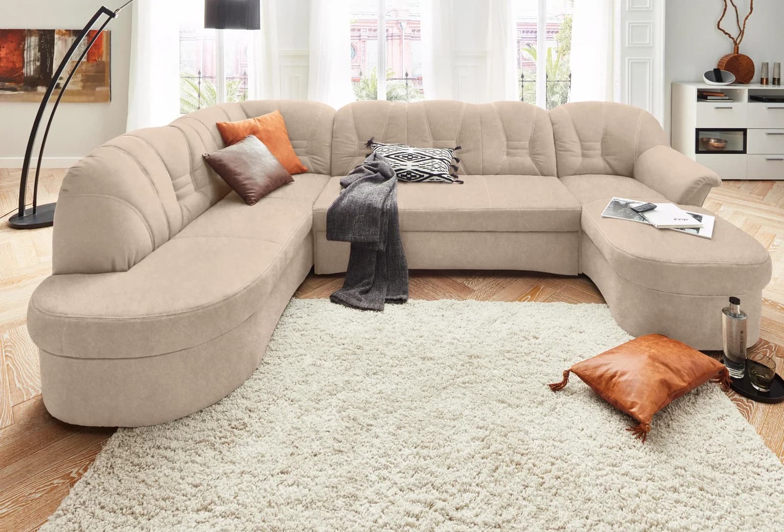 DOMO COLLECTION Wohnlandschaft Elva U-Form Beige Microfaser