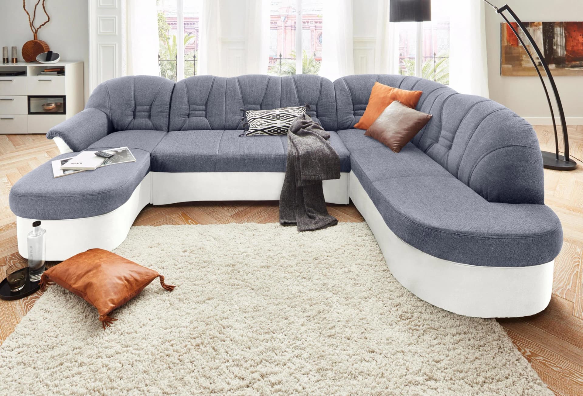 DOMO COLLECTION Wohnlandschaft Elva U-Form Weiß Silber