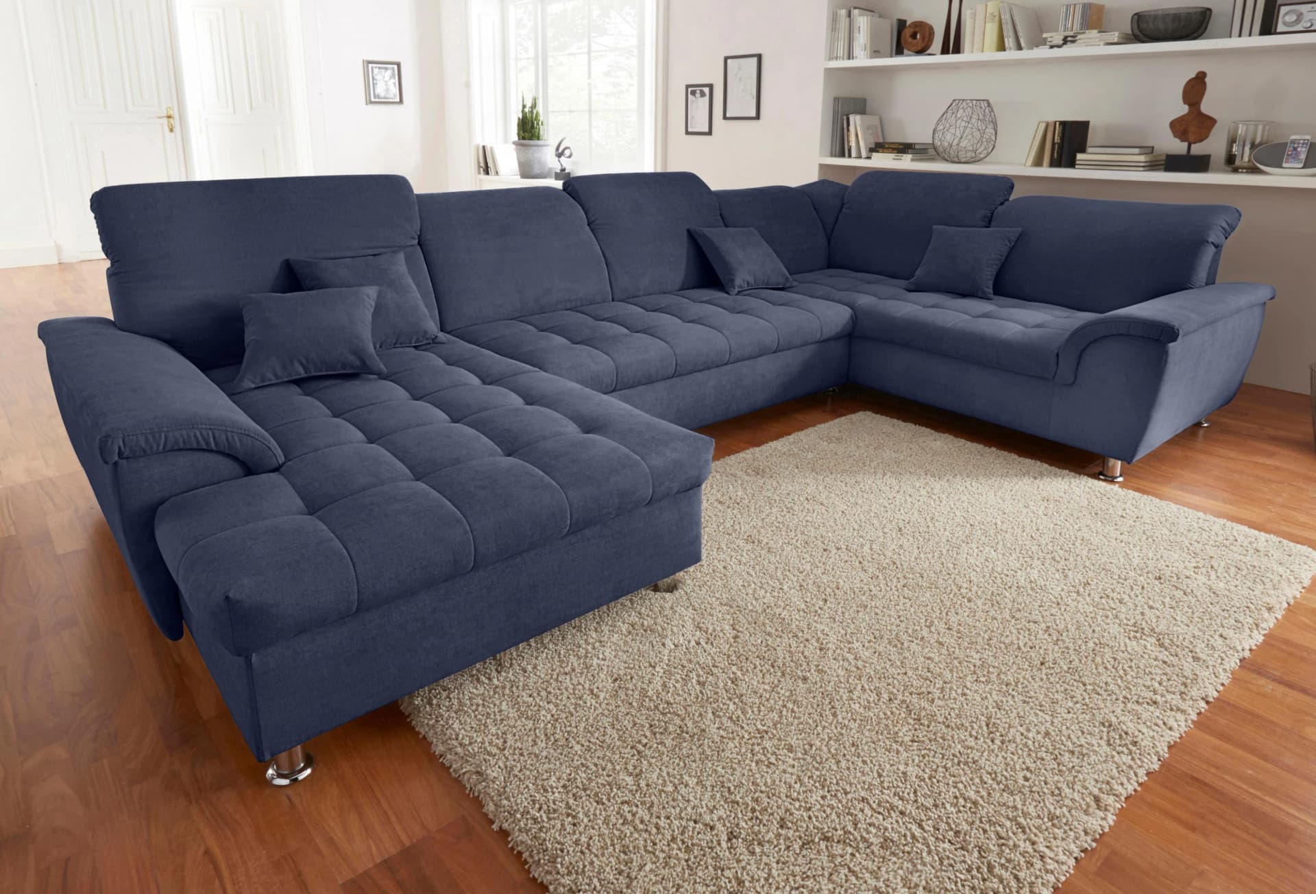 DOMO COLLECTION Wohnlandschaft FRANZI U-Form Marine Chenille Recamiere