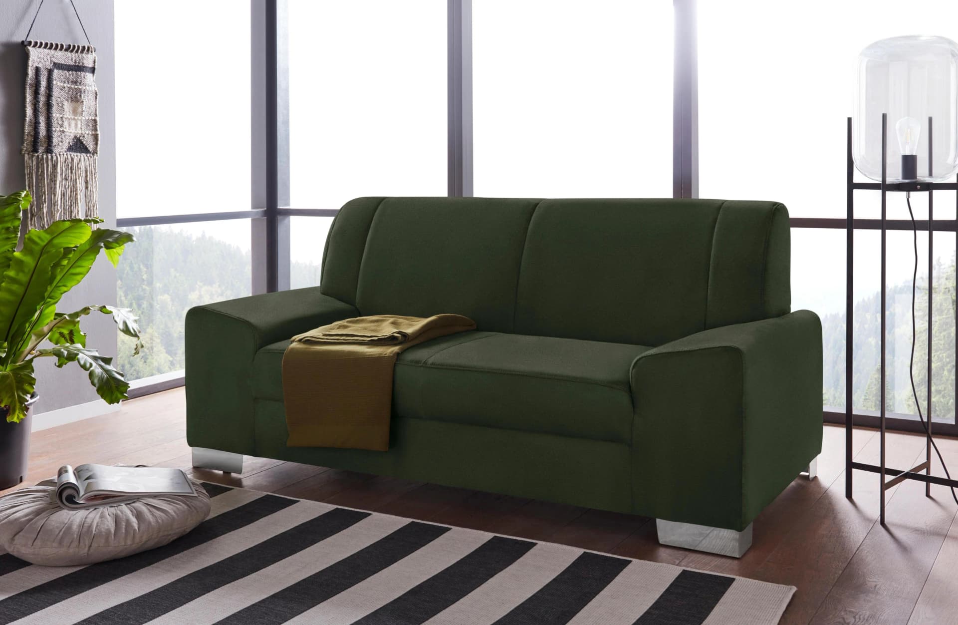 DOMO COLLECTION Anzio 2-Sitzer Sofa Dunkelgrün Kubisch