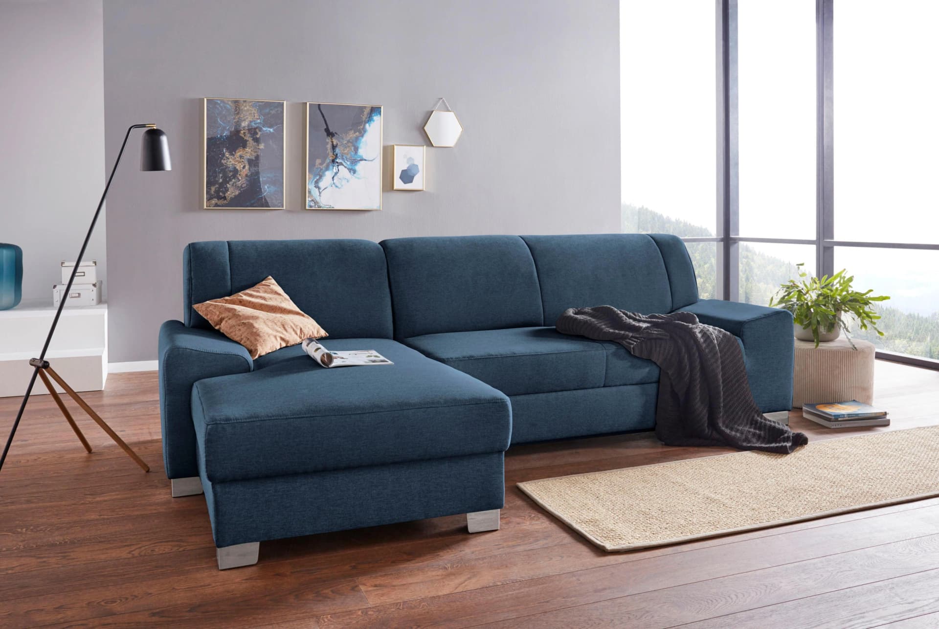 DOMO COLLECTION Ecksofa Anzio L-Form Dunkelblau mit Bettfunktion