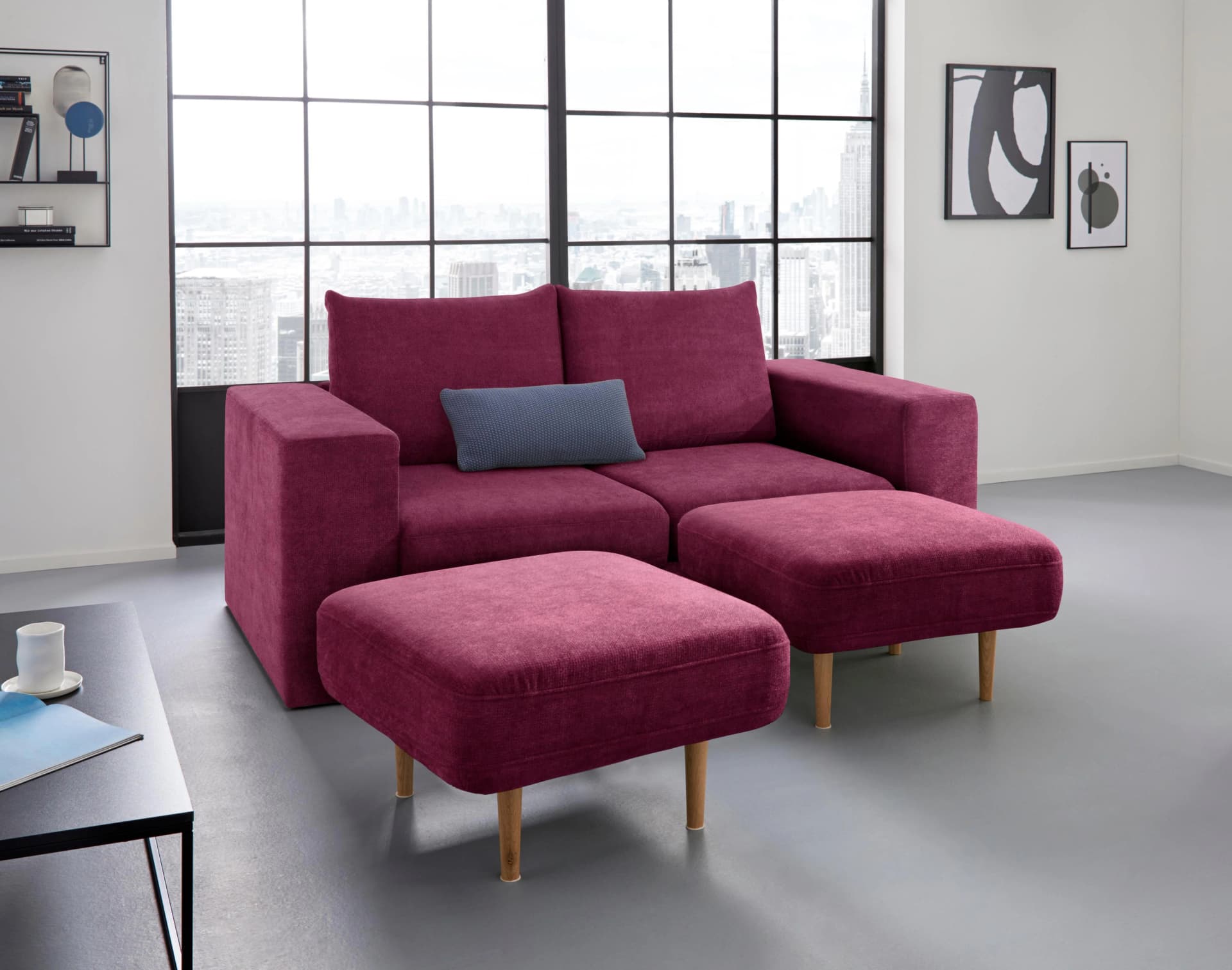 LOOKS BY WOLFGANG JOOP 2,5-Sitzer Sofa Looksv Lila mit 2 Hockern