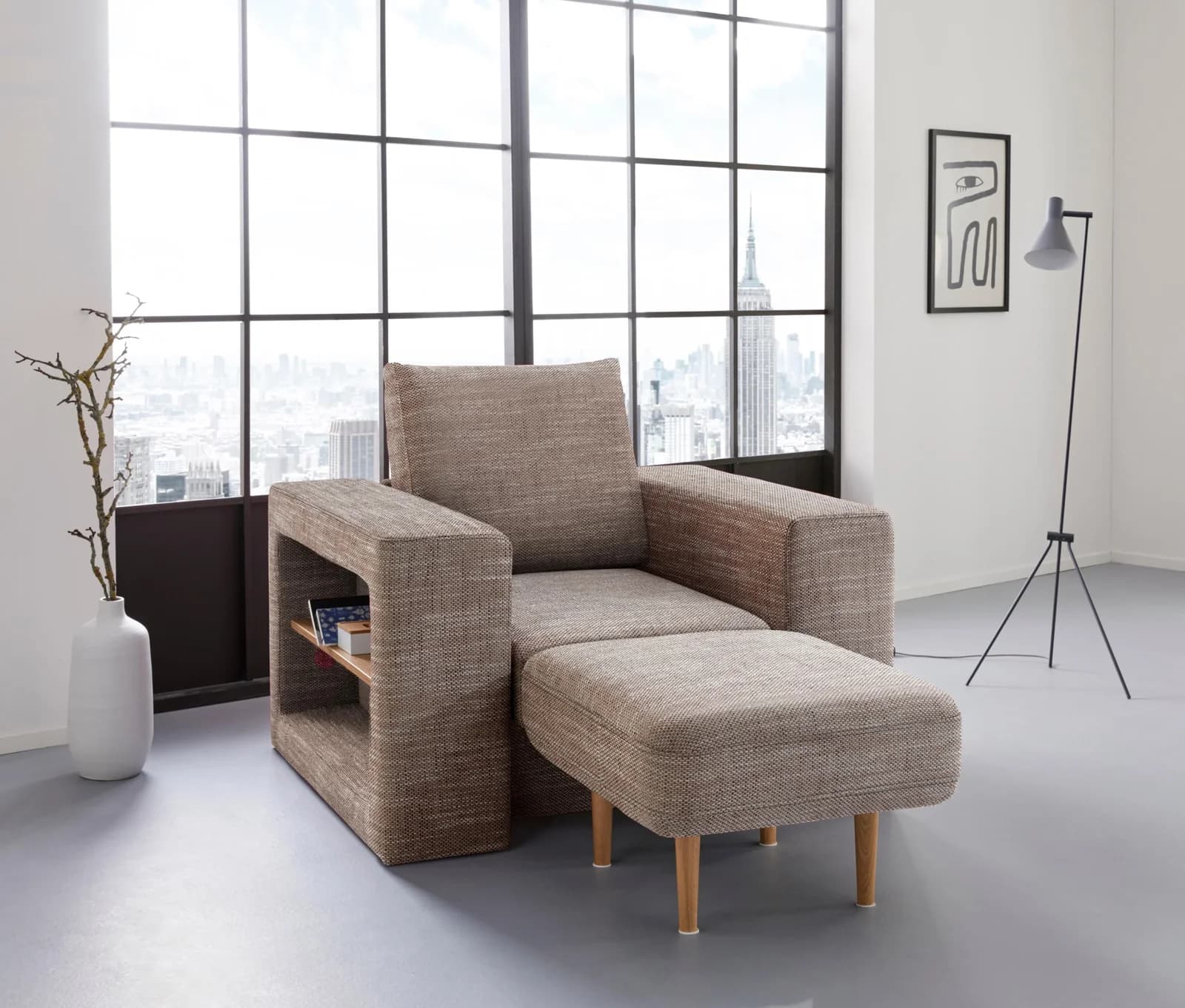 LOOKS BY WOLFGANG JOOP Sessel Looksvb Beige-Braun mit Hocker