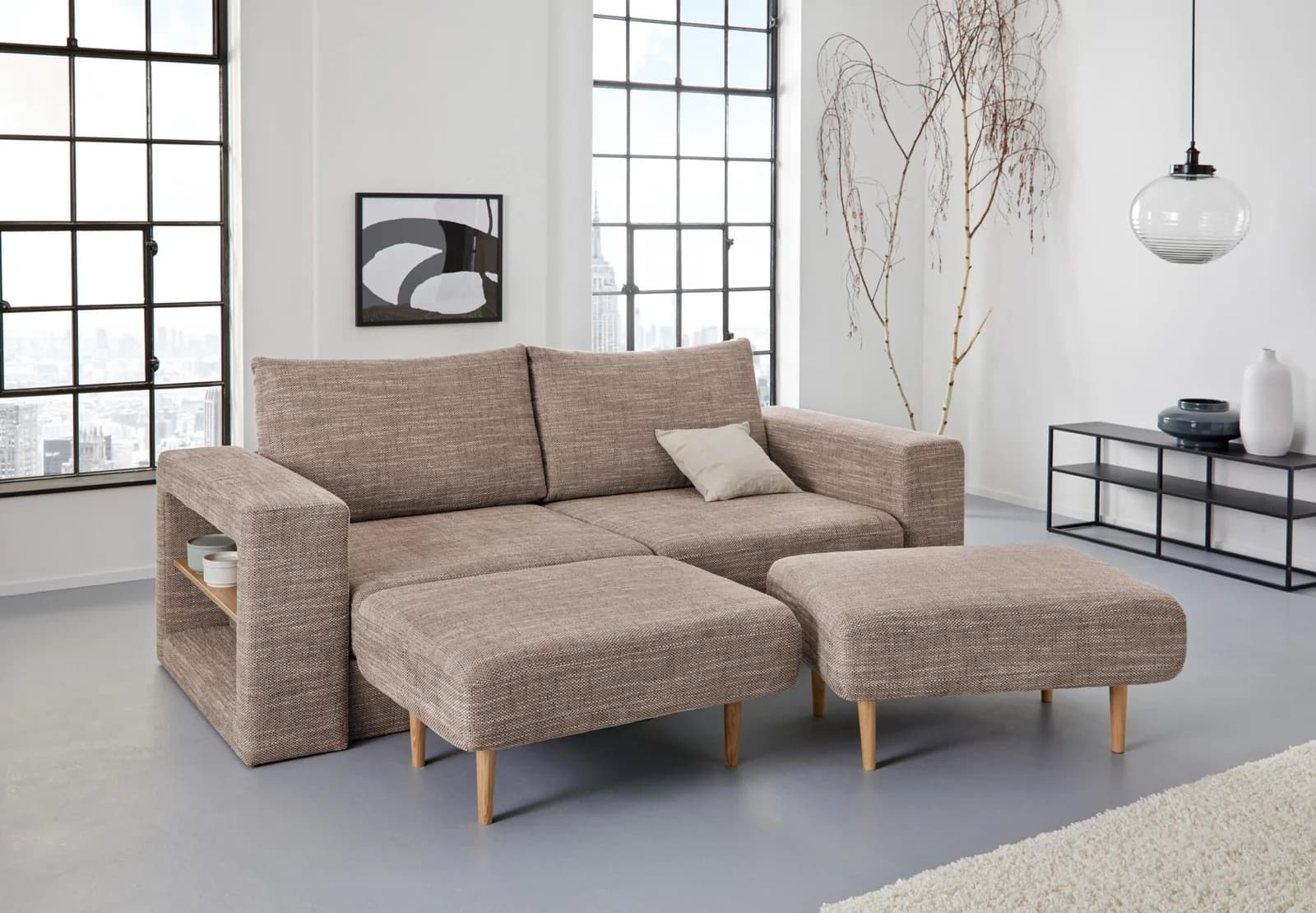 LOOKS by Wolfgang Joop 3,5-Sitzer Sofa Looksvb Beige Braun mit Hockern