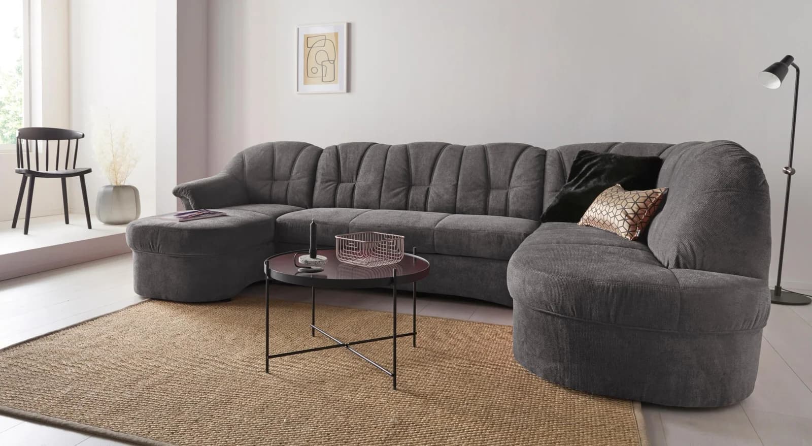 DOMO COLLECTION Wohnlandschaft Papenburg U-Form Grau mit Bettfunktion