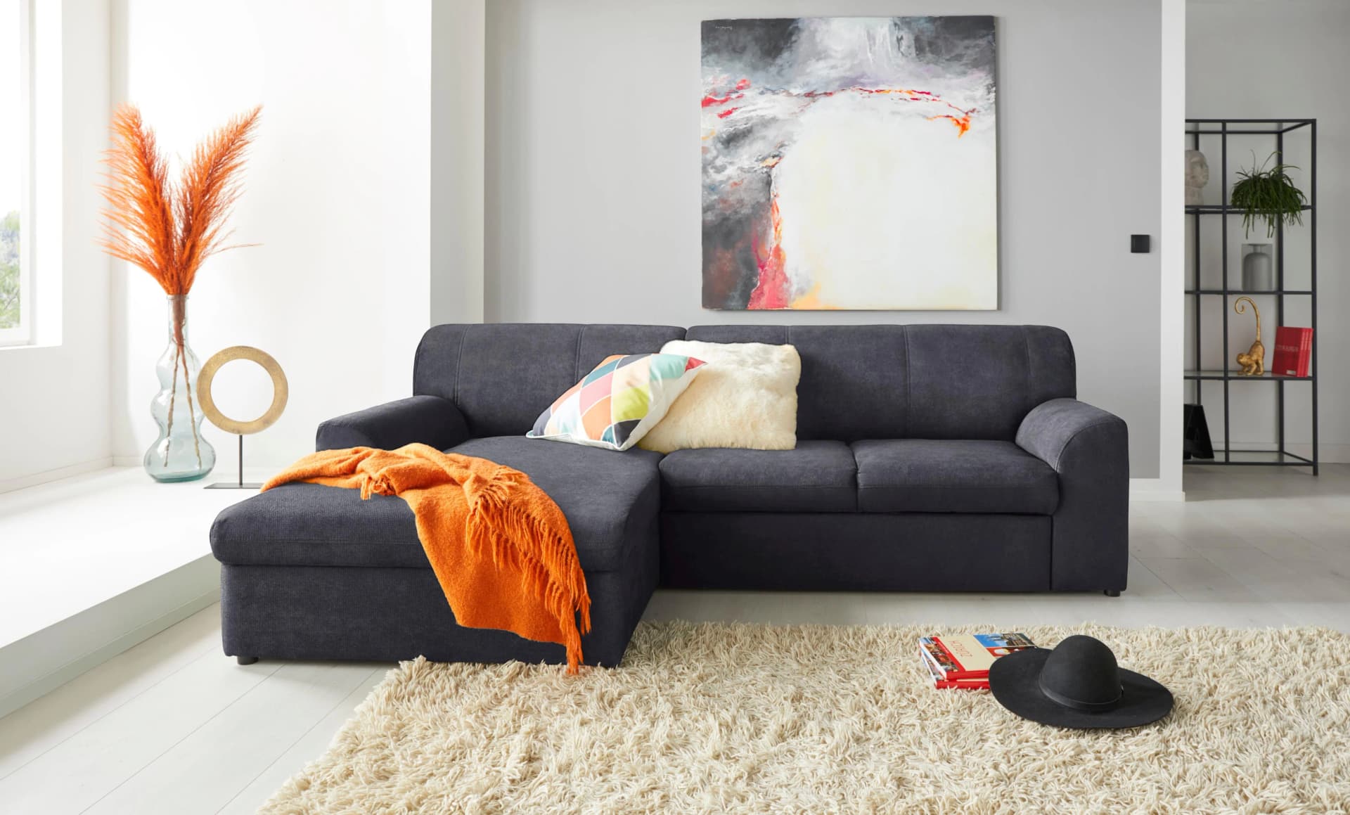 DOMO COLLECTION Ecksofa Topper L-Form Dunkelblau mit Recamiere