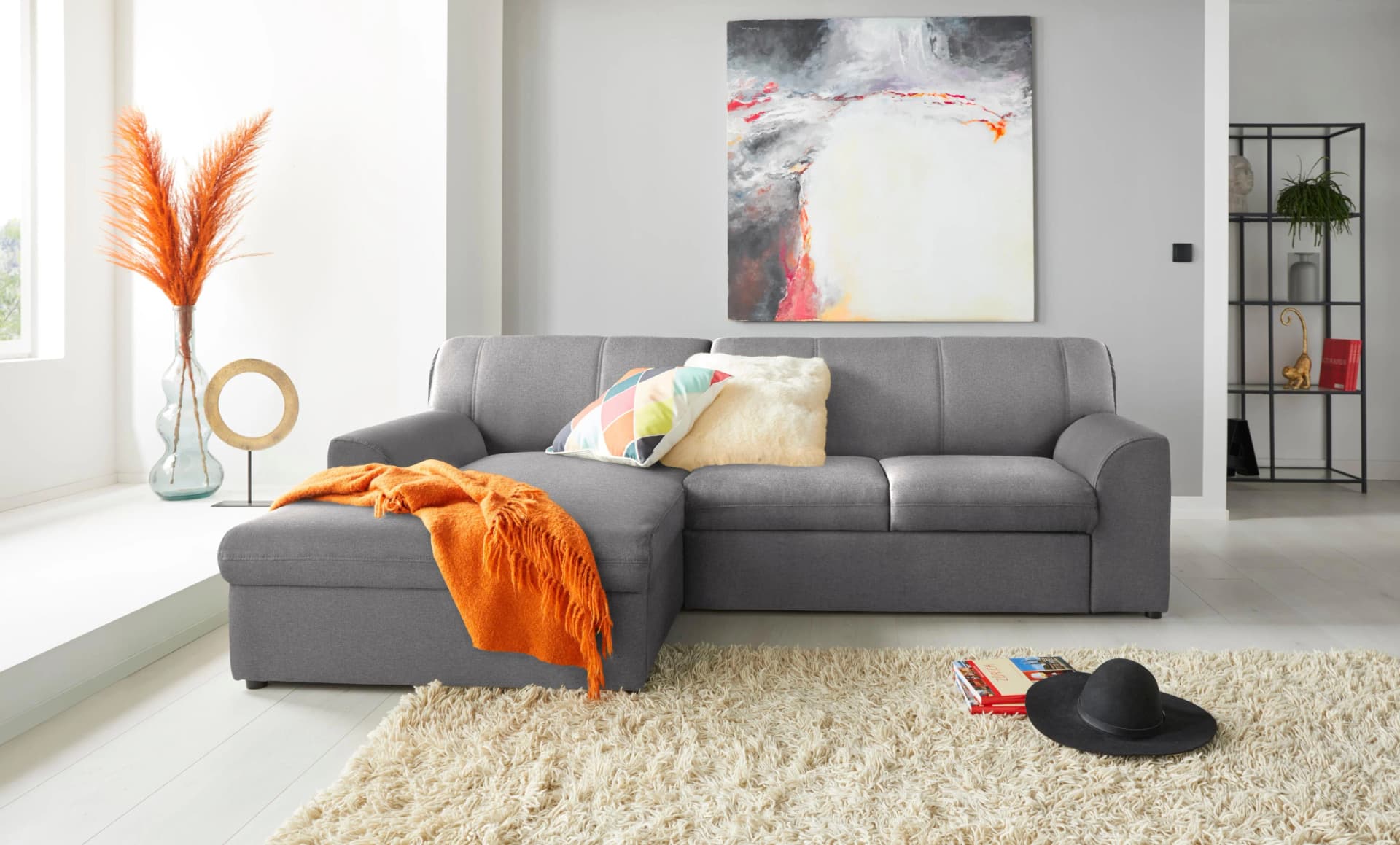 DOMO COLLECTION Ecksofa Topper Hellgrau L-Form mit Schlaffunktion