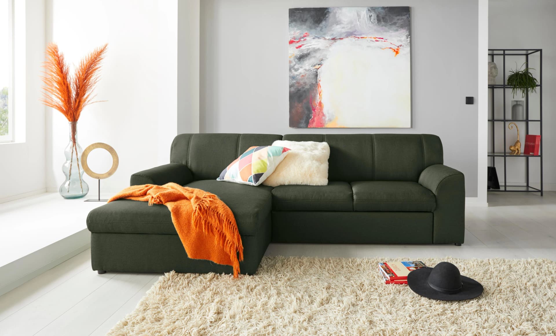 DOMO COLLECTION Ecksofa Topper L-Form Grün mit Recamiere