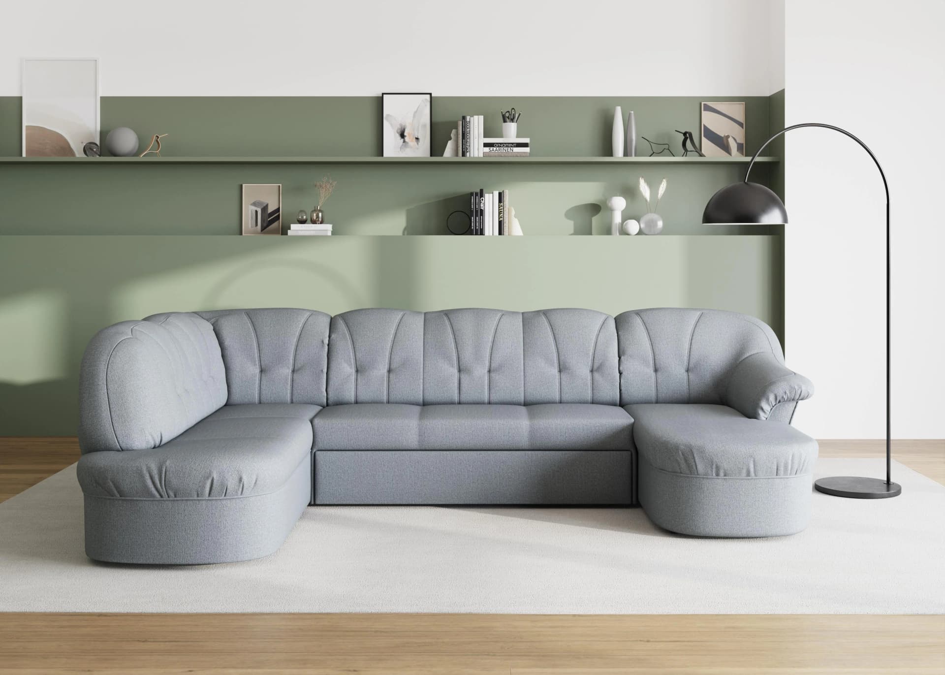DOMO COLLECTION Wohnlandschaft Pegnitz U-Form Silber mit Bettfunktion