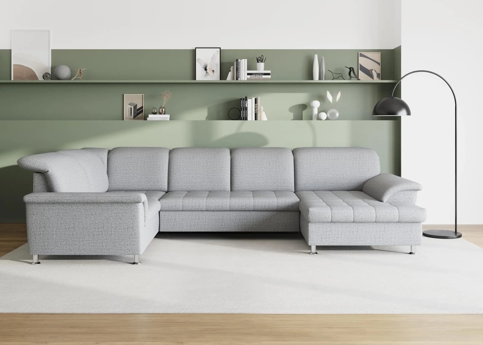 DOMO COLLECTION Wohnlandschaft FRANZI U-Form Silber mit Recamiere