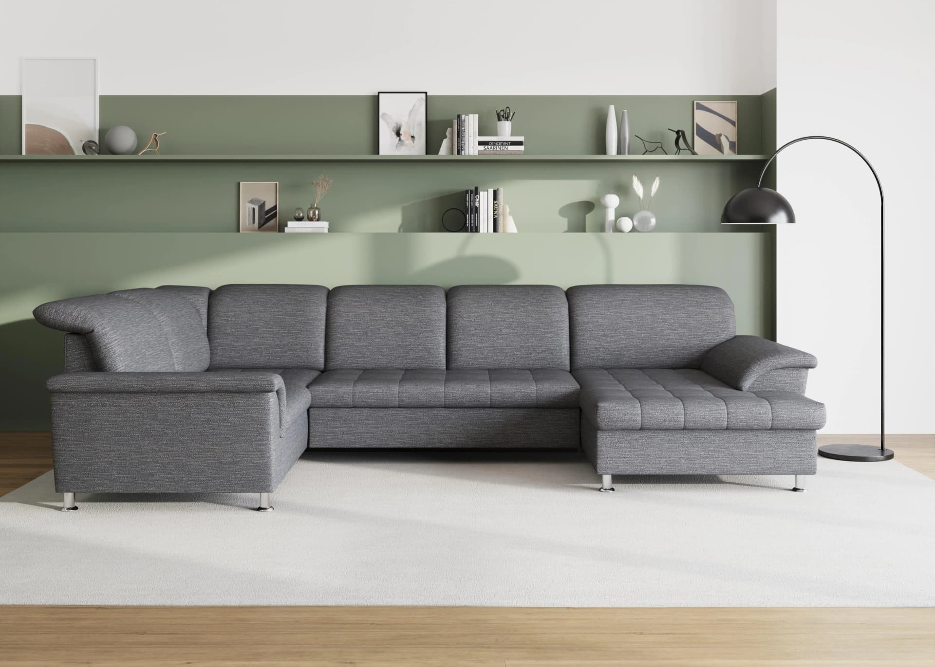 DOMO COLLECTION Wohnlandschaft FRANZI U-Form Grau/Weiß mit Recamiere