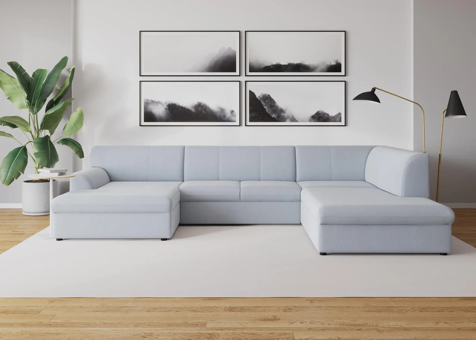 DOMO COLLECTION Wohnlandschaft Topper U-Form Pastellblau mit Bettfunktion