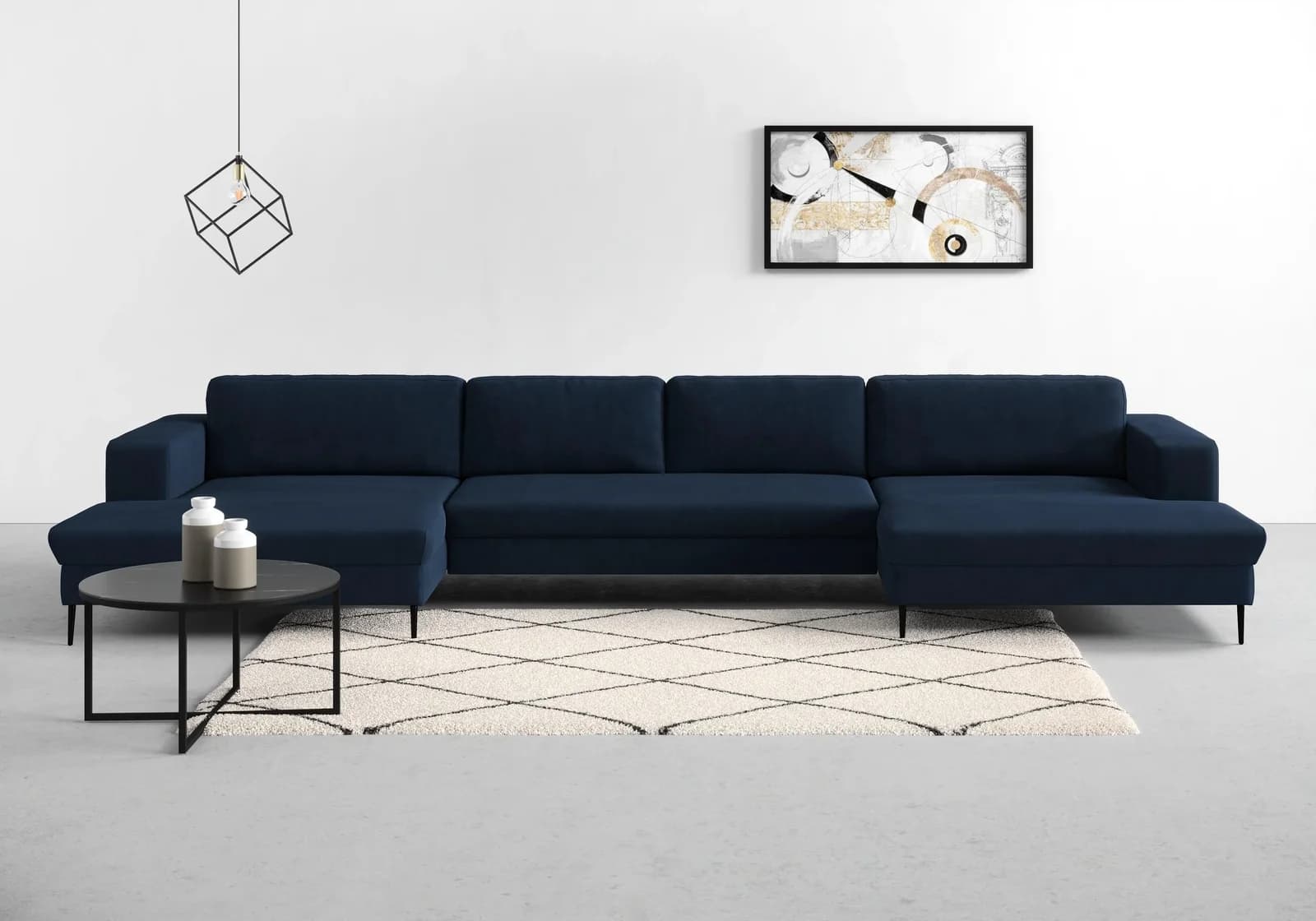 DOMO COLLECTION Wohnlandschaft Modica U-Form Marineblau mit 2 Recamieren