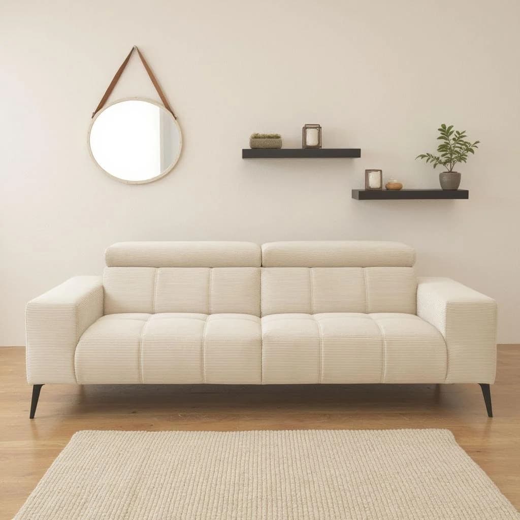 DOMO COLLECTION Trento 2-Sitzer Sofa Beige Cord mit verstellbarer Rückenlehne