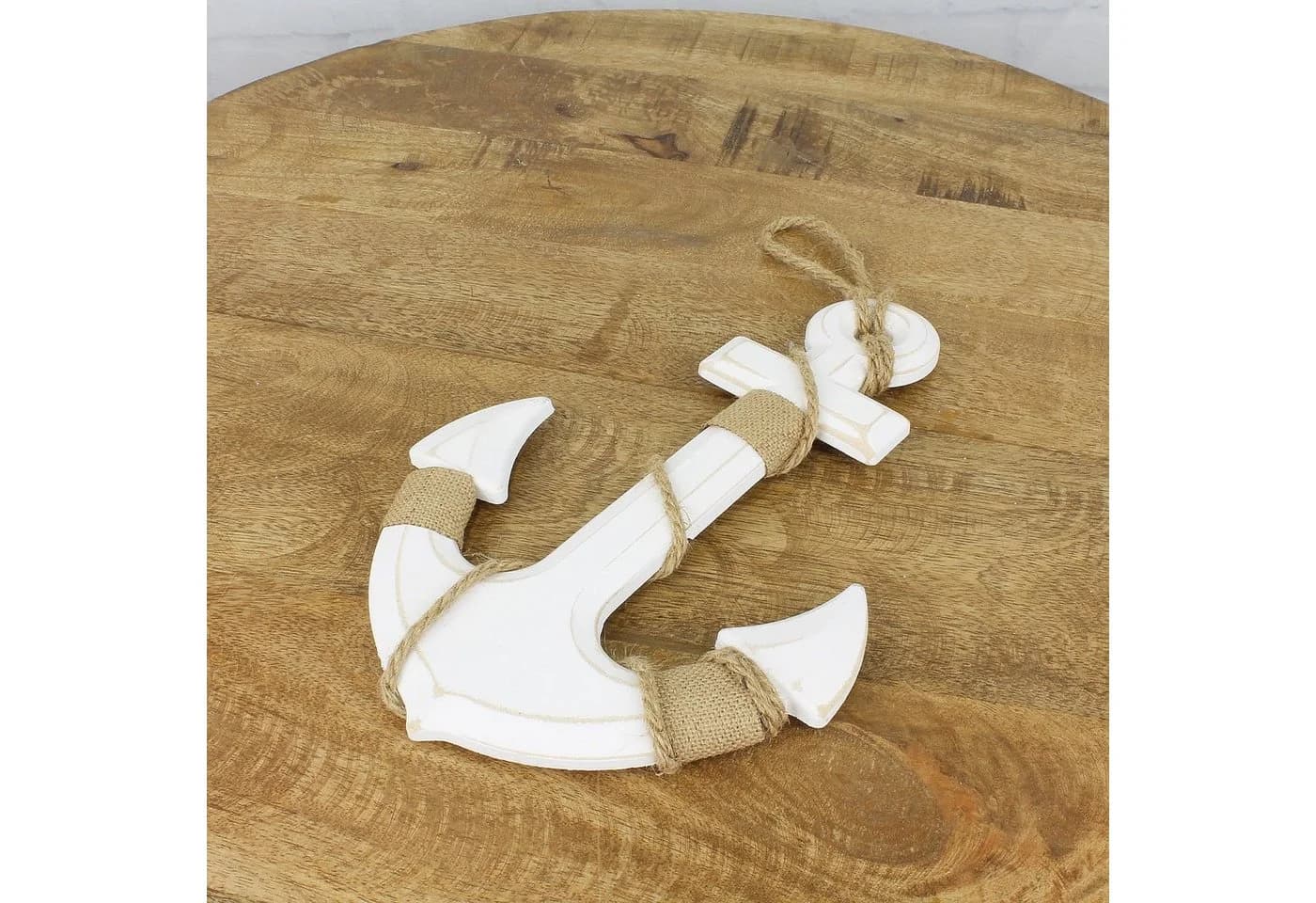 Macosa Home Dekoanker Weiß Holz zum Hängen Maritime Wanddeko