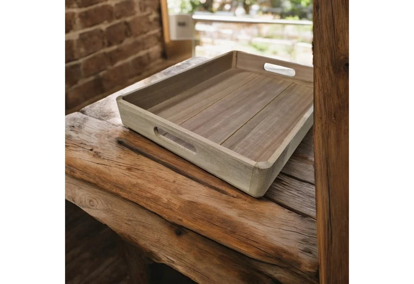 Macosa Home Dekotablett Grau 36 cm Holz Rechteckig mit Griffen