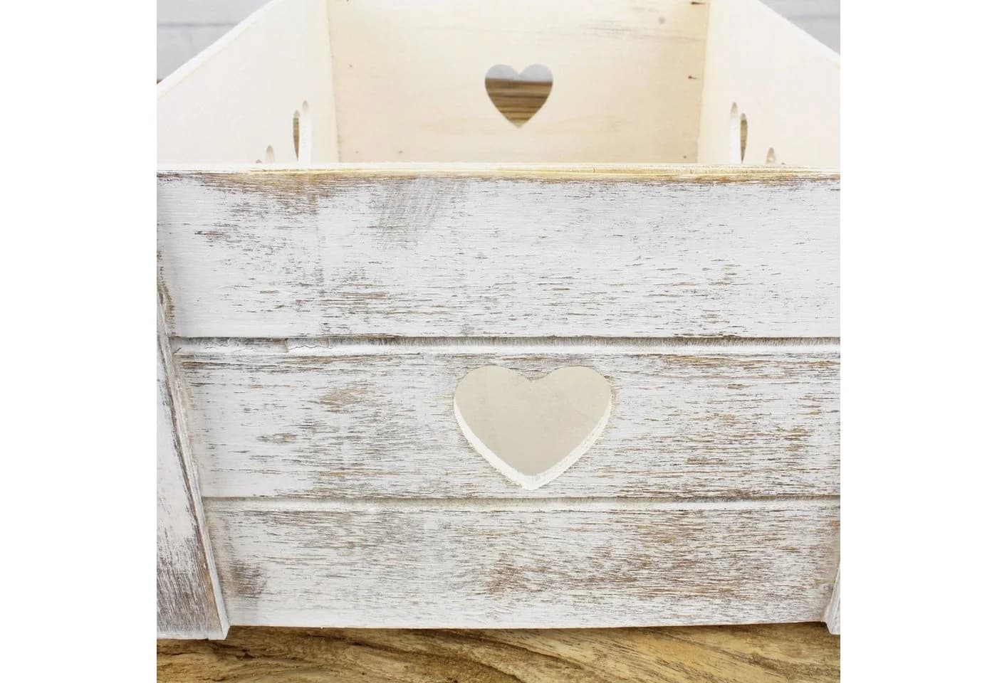 Macosa Home Dekokiste 2x Weiß Herzen Holz Holzkiste 29 cm Kiste