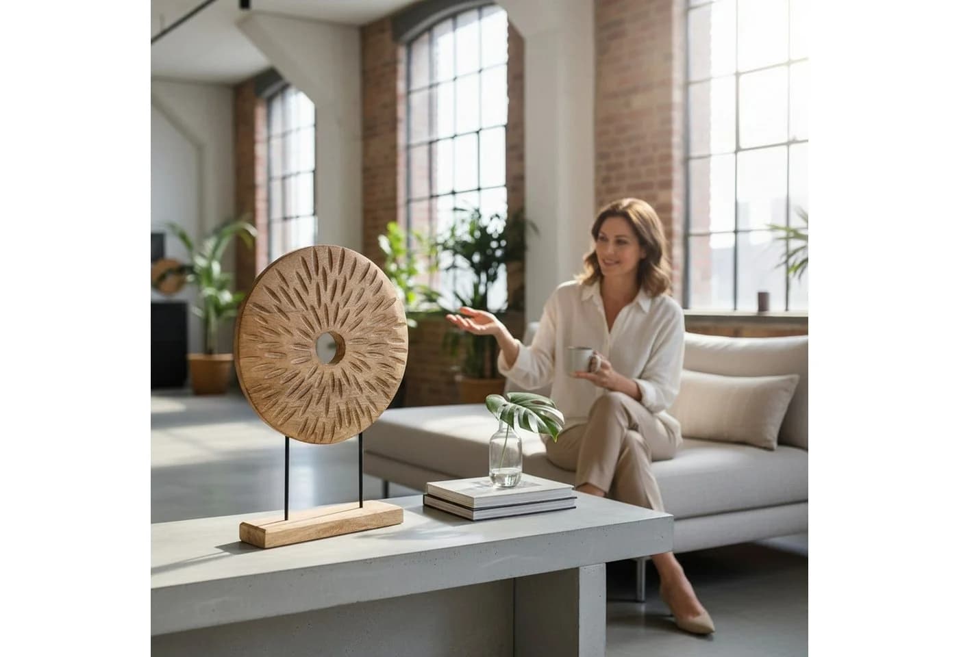 Macosa Home Dekoskulptur Mangoholz Metall Boho Scandi Braun Schwarz
