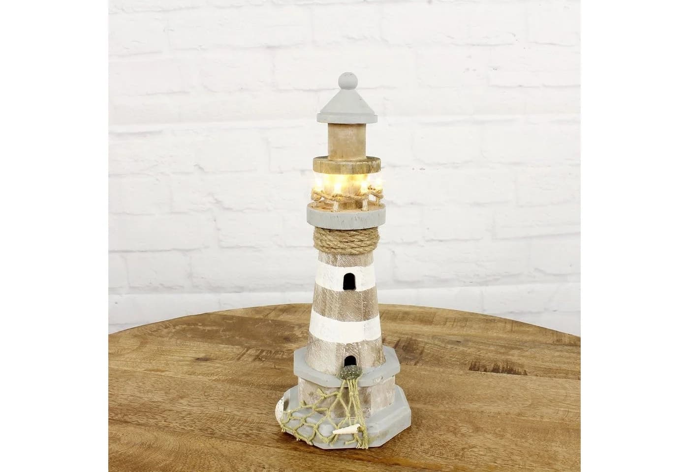 Macosa Home LED-Dekofigur Leuchtturm Holz Antik Finish 29 cm