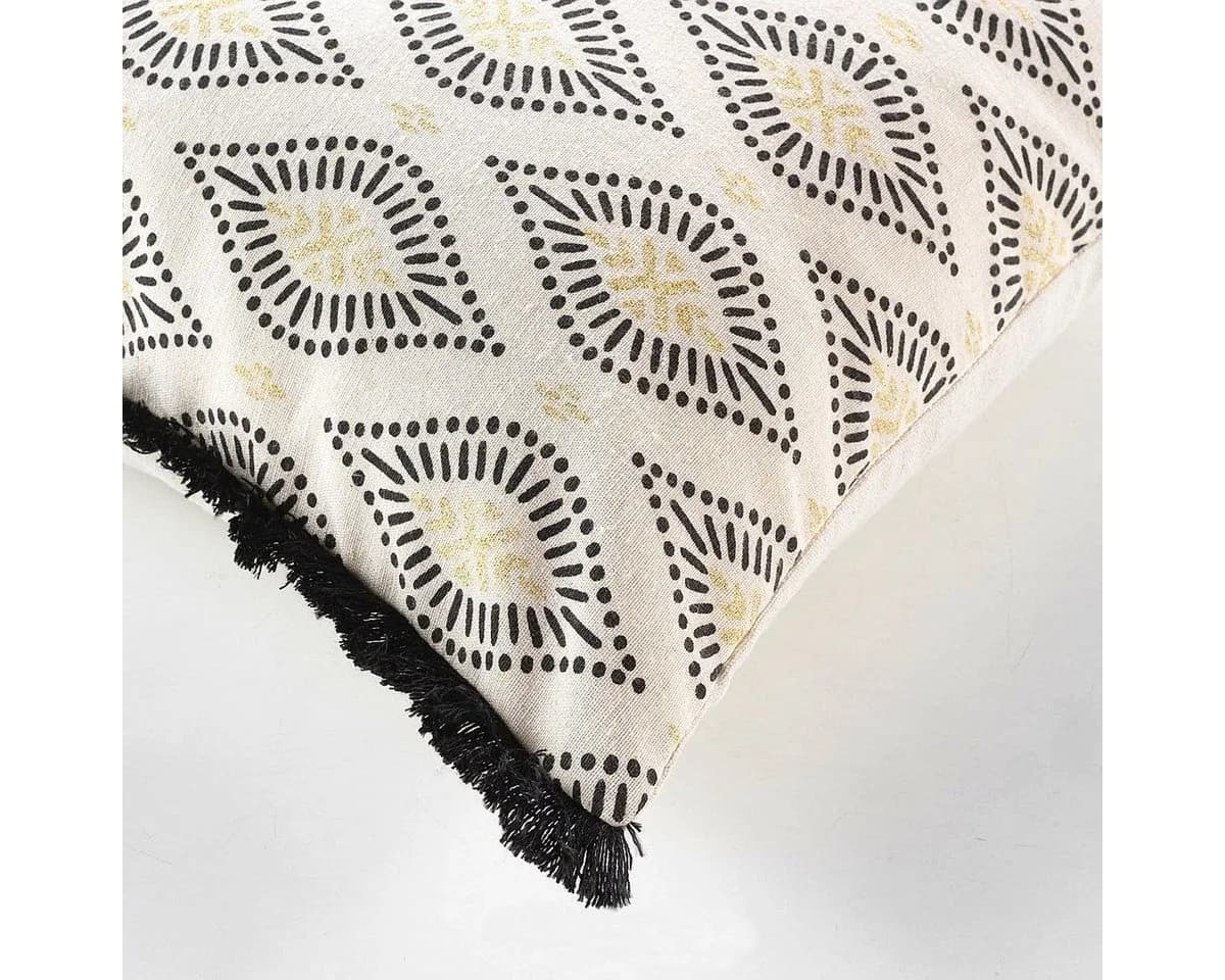 Macosa Home Dekokissen Beige Schwarz Gold mit Fransen