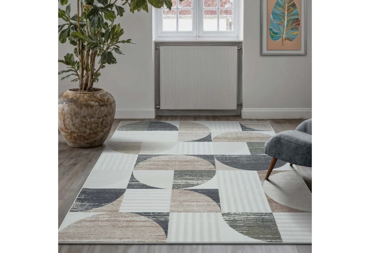 TaraCarpet Empire Kurzflorteppich Retro-Design Blau/Grau