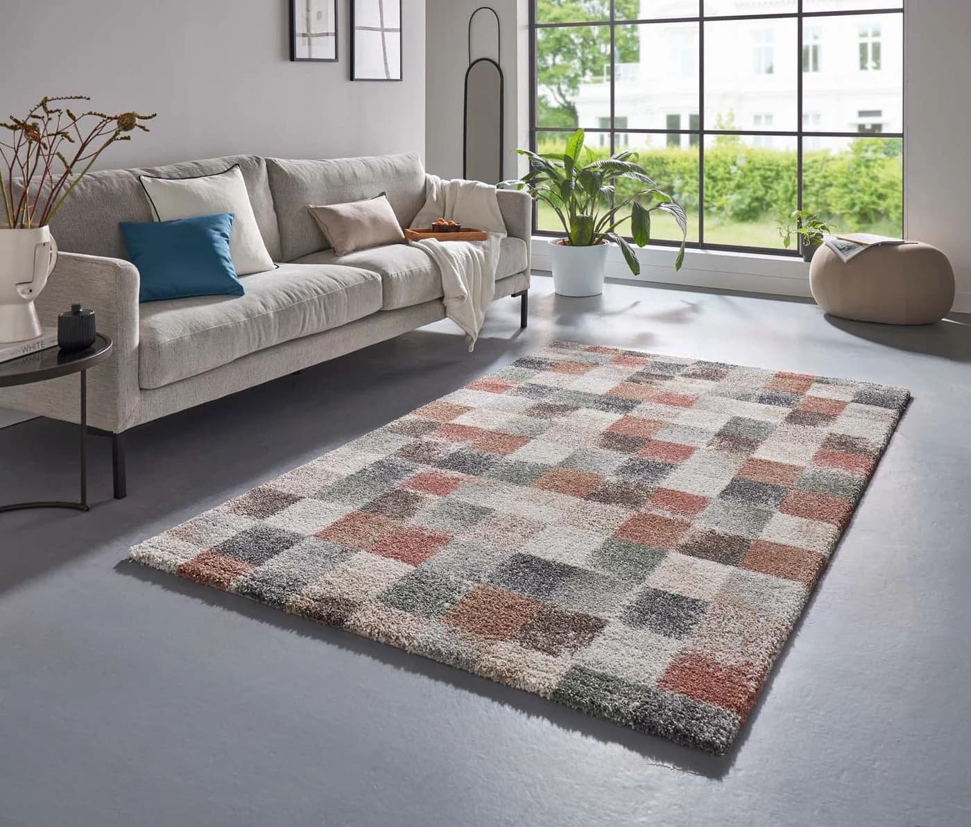 TaraCarpet Teppich Berber Karo Modern Braun Grün