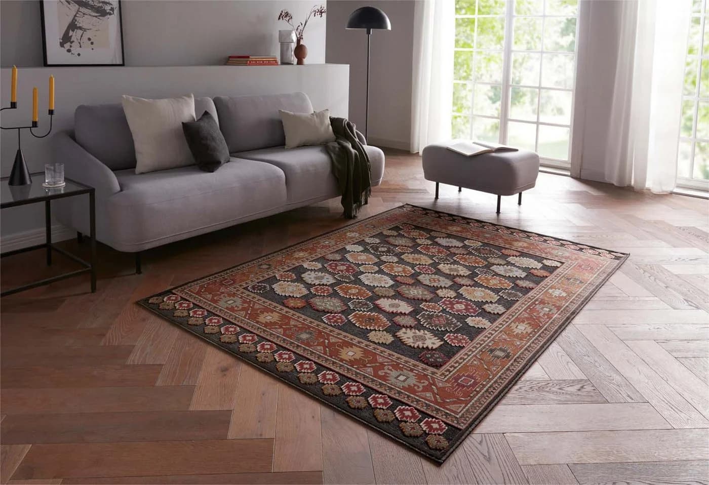 TaraCarpet Teppich Farah Kelim Moderner Orientteppich Anthrazit