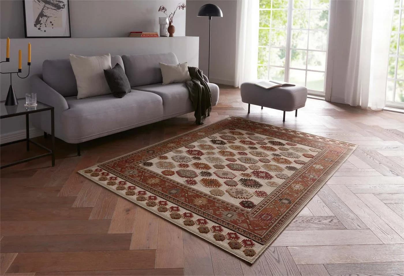 TaraCarpet Teppich Farah Kelim Moderner Orientteppich Creme Blau