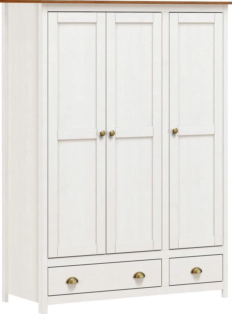 MÖBILIA Salgen Kleiderschrank Landhaus-Stil Weiß/Braun Massivholz