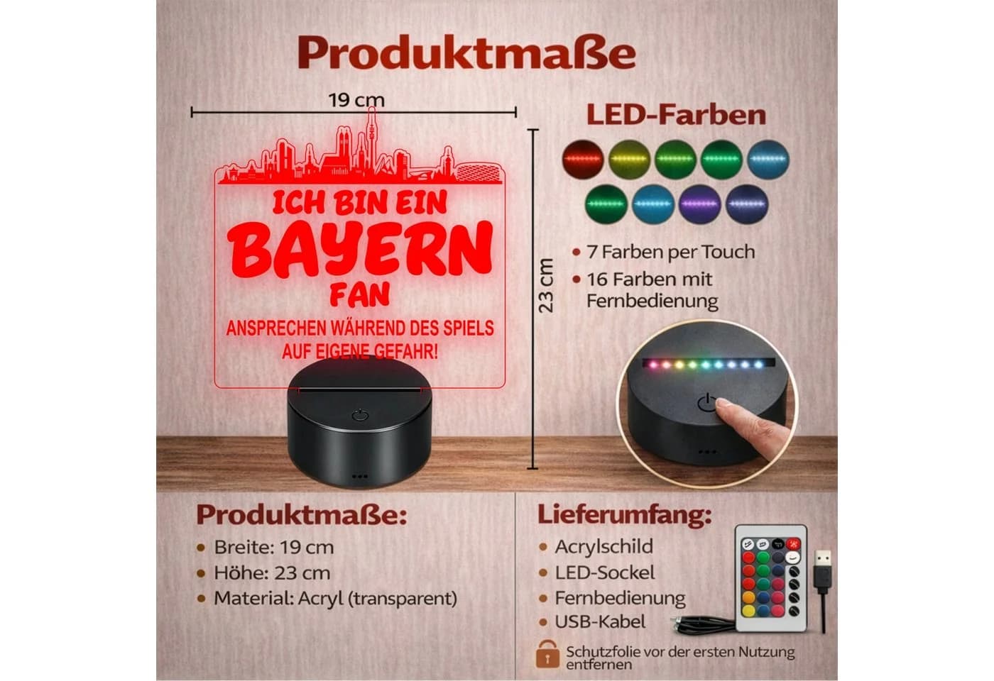 Lieblingsmensch LED Nachtlicht Fußball Bayern Fan RGB