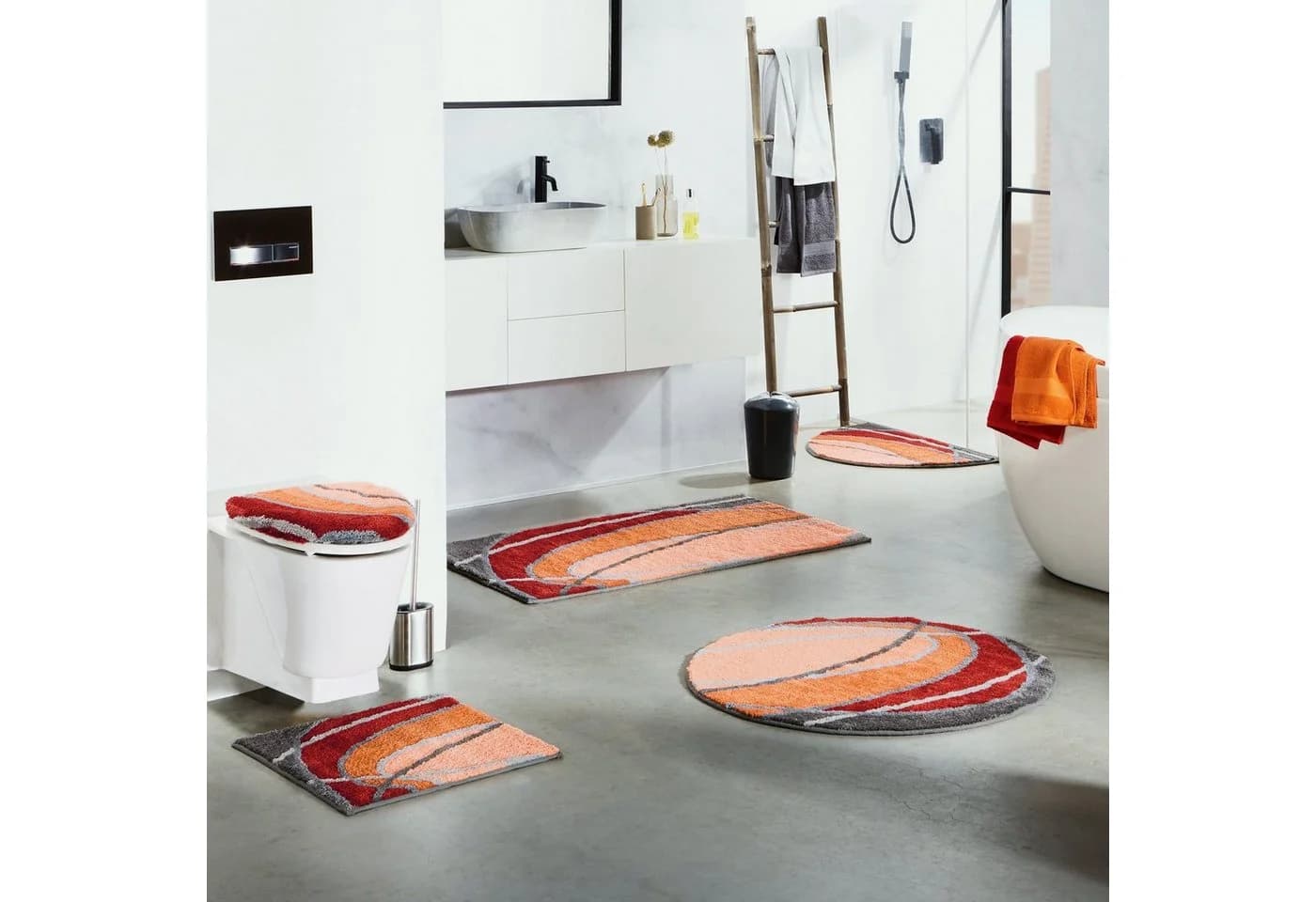 REDBEST Badematte Duschvorlage "Lynn" halbrund orange Grafik